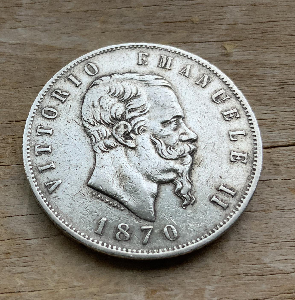 Italy 5 Lire 1870 .900 Silver coin C300